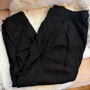 Old Navy Women Black Elastic-Waist Linen Pants